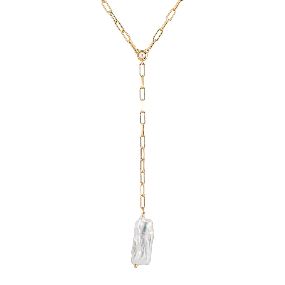 14k Gold Vermeil Yamaya Pearl Lariat Necklace