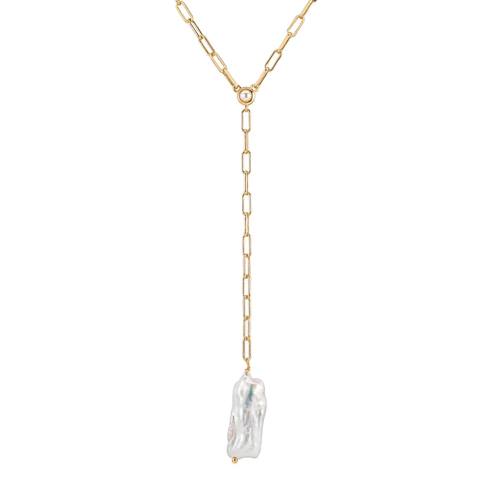 14k Gold Vermeil Yamaya Pearl Lariat Necklace